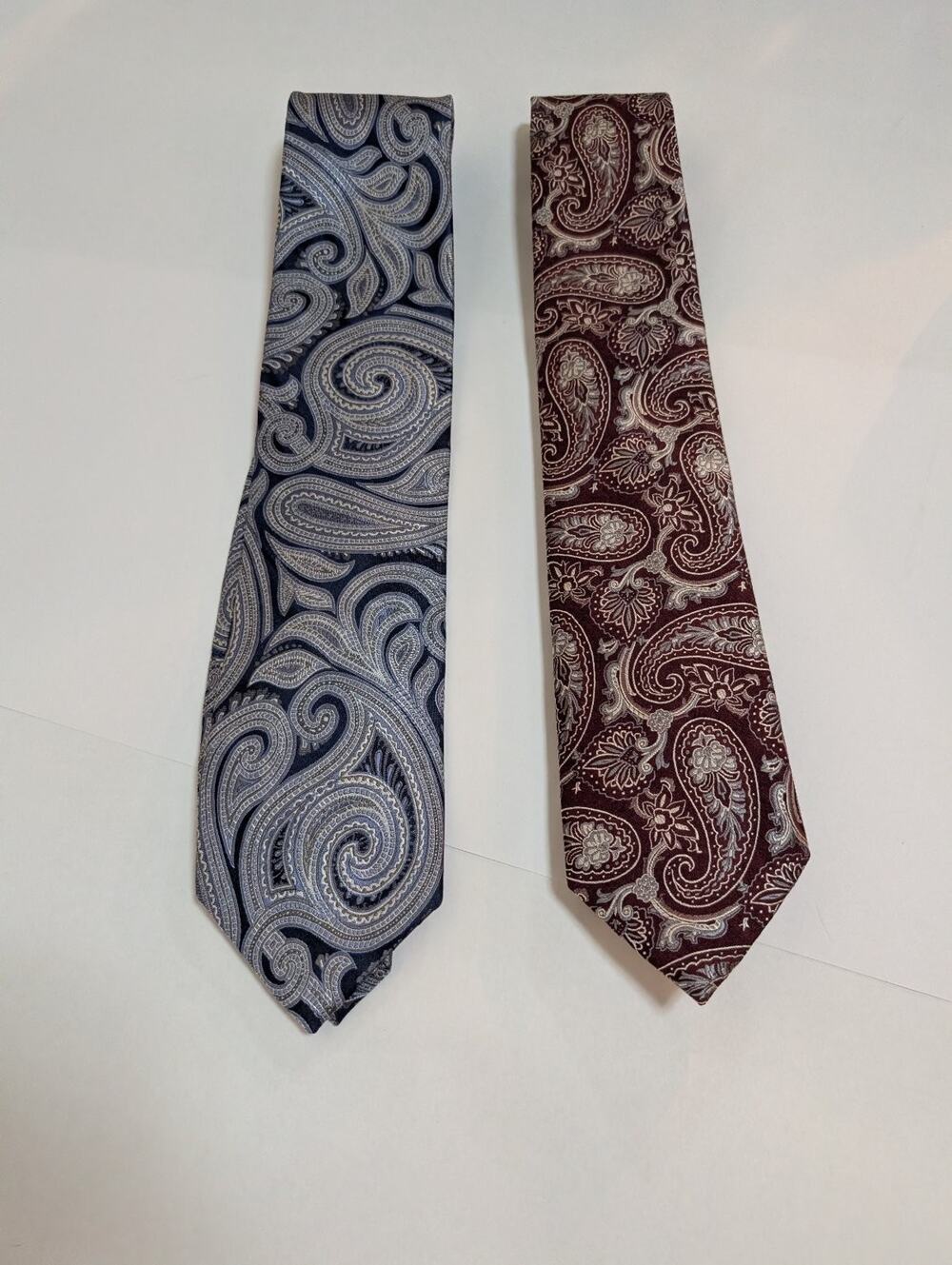 Michael Kors Men's Silk Paisley Necktie Lot of 2 Blue Navy Burgundy Maroon